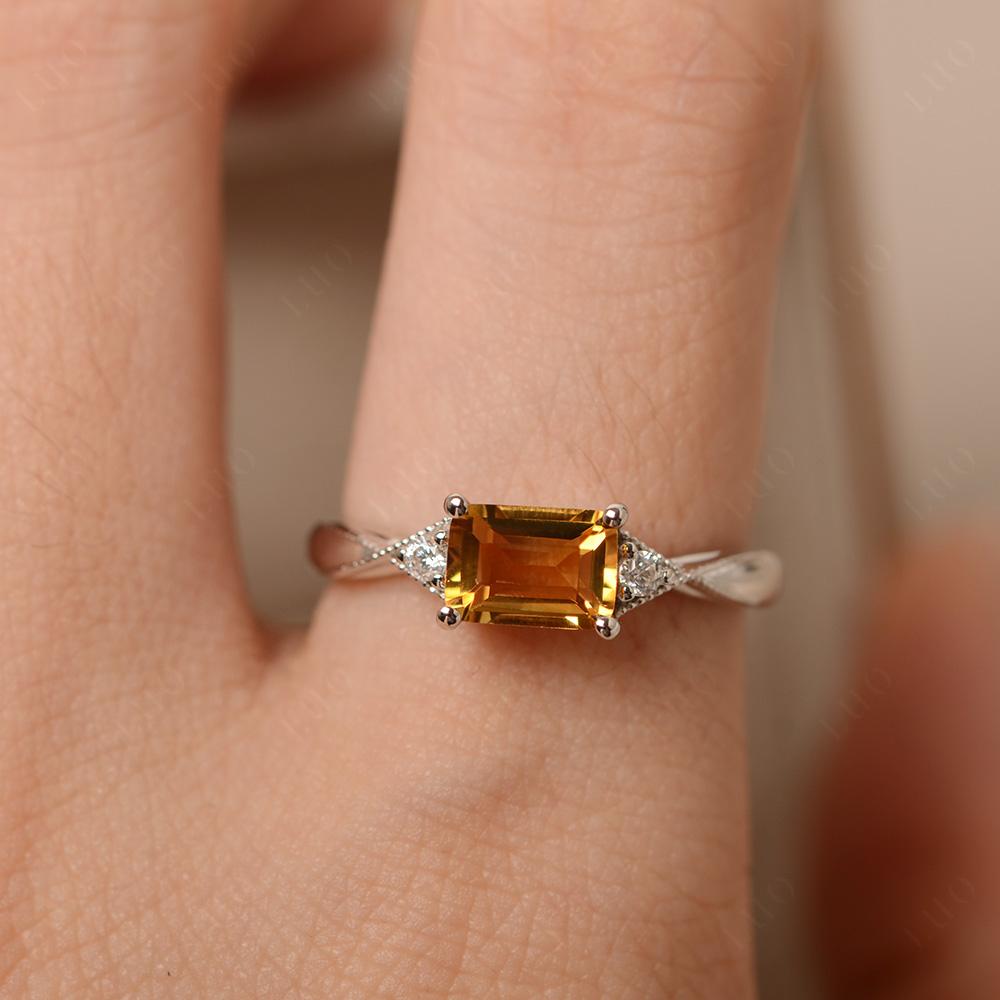 Horizontal Emerald Cut Citrine Engagement Ring - LUO Jewelry