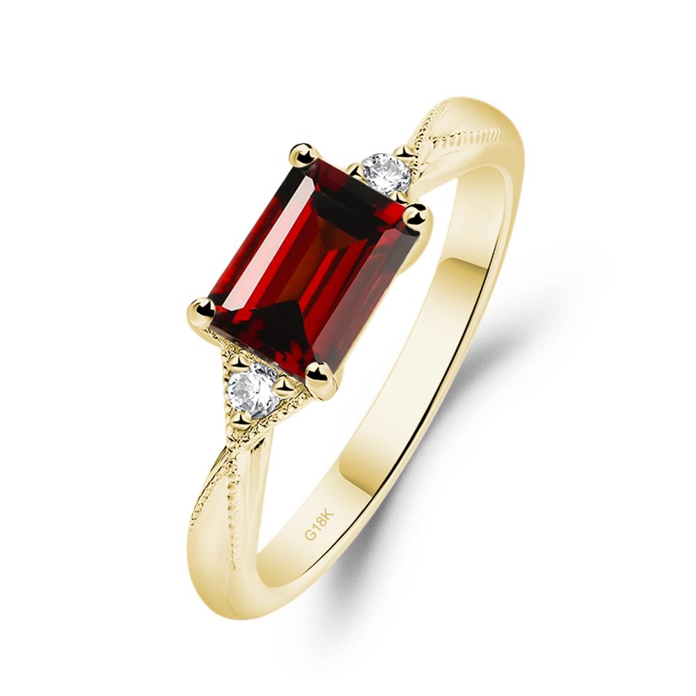 Horizontal Emerald Cut Garnet Engagement Ring - LUO Jewelry #metal_18k yellow gold