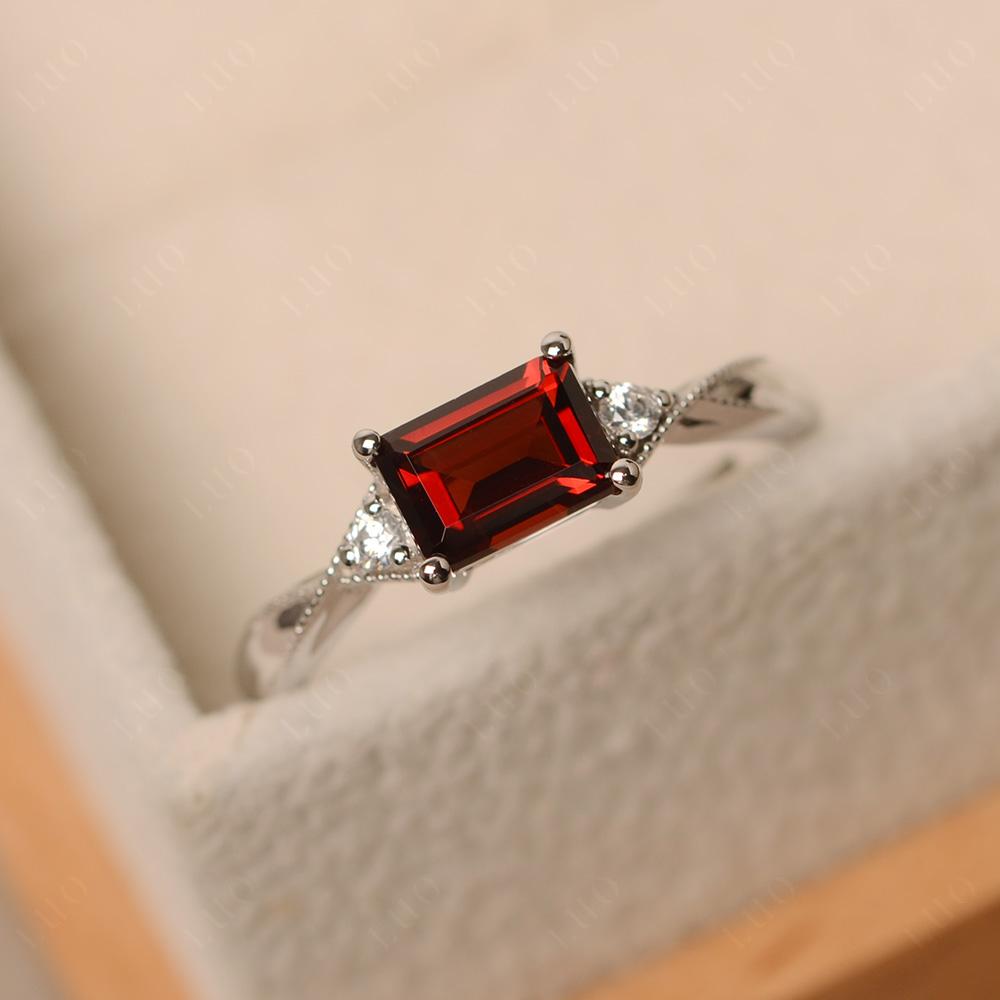 Horizontal Emerald Cut Garnet Engagement Ring - LUO Jewelry
