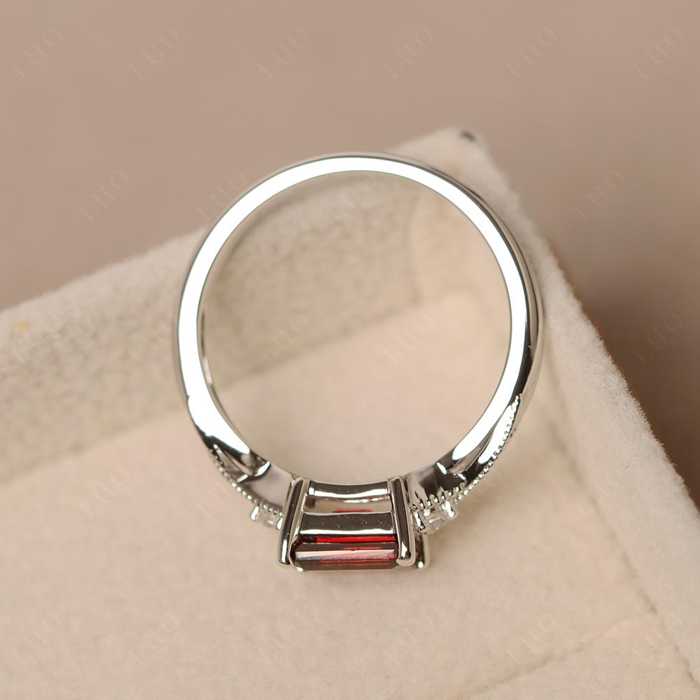 Horizontal Emerald Cut Garnet Engagement Ring - LUO Jewelry