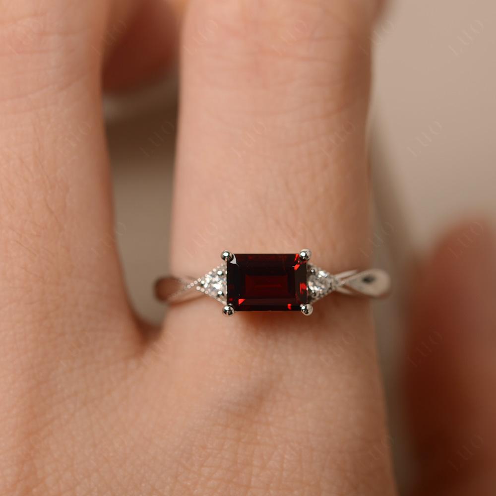 Horizontal Emerald Cut Garnet Engagement Ring - LUO Jewelry
