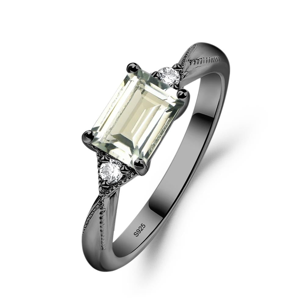 Horizontal Emerald Cut Green Amethyst Engagement Ring - LUO Jewelry #metal_black finish sterling silver
