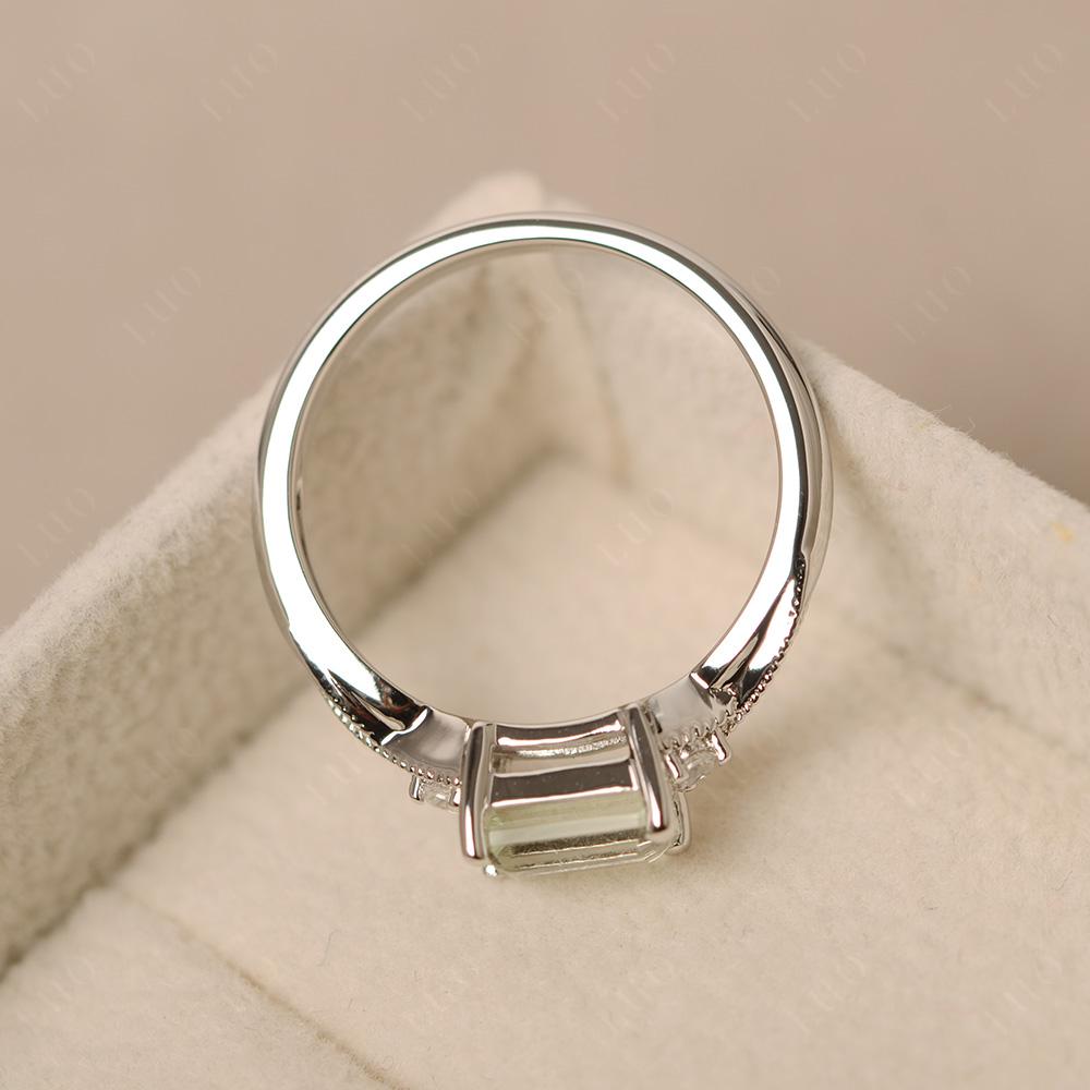 Horizontal Emerald Cut Green Amethyst Engagement Ring - LUO Jewelry