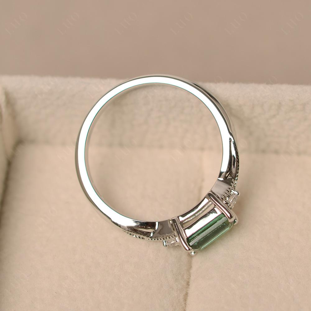 Horizontal Emerald Cut Green Sapphire Engagement Ring - LUO Jewelry
