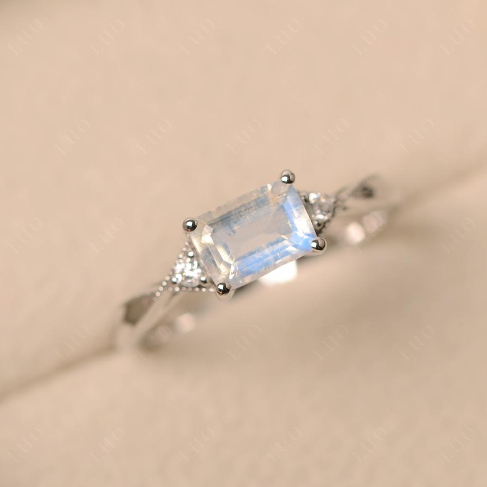 Horizontal Emerald Cut Moonstone Engagement Ring - LUO Jewelry