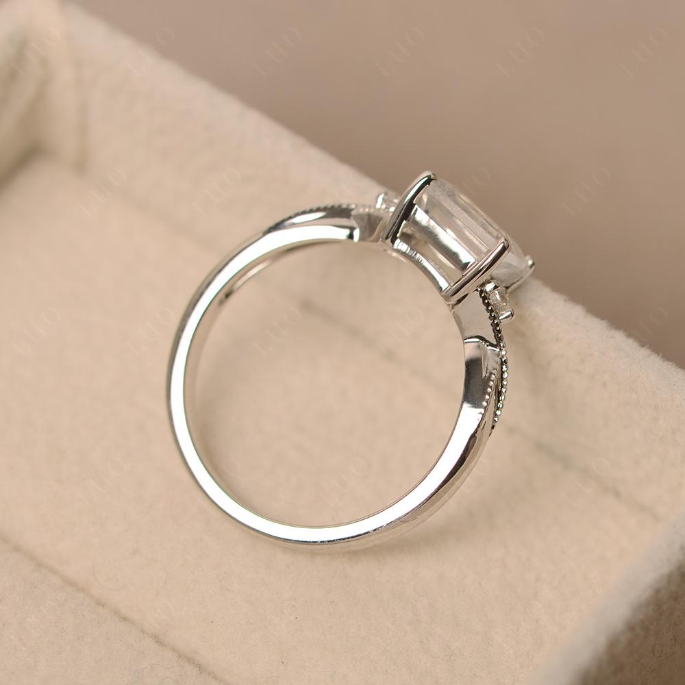 Horizontal Emerald Cut Moonstone Engagement Ring - LUO Jewelry