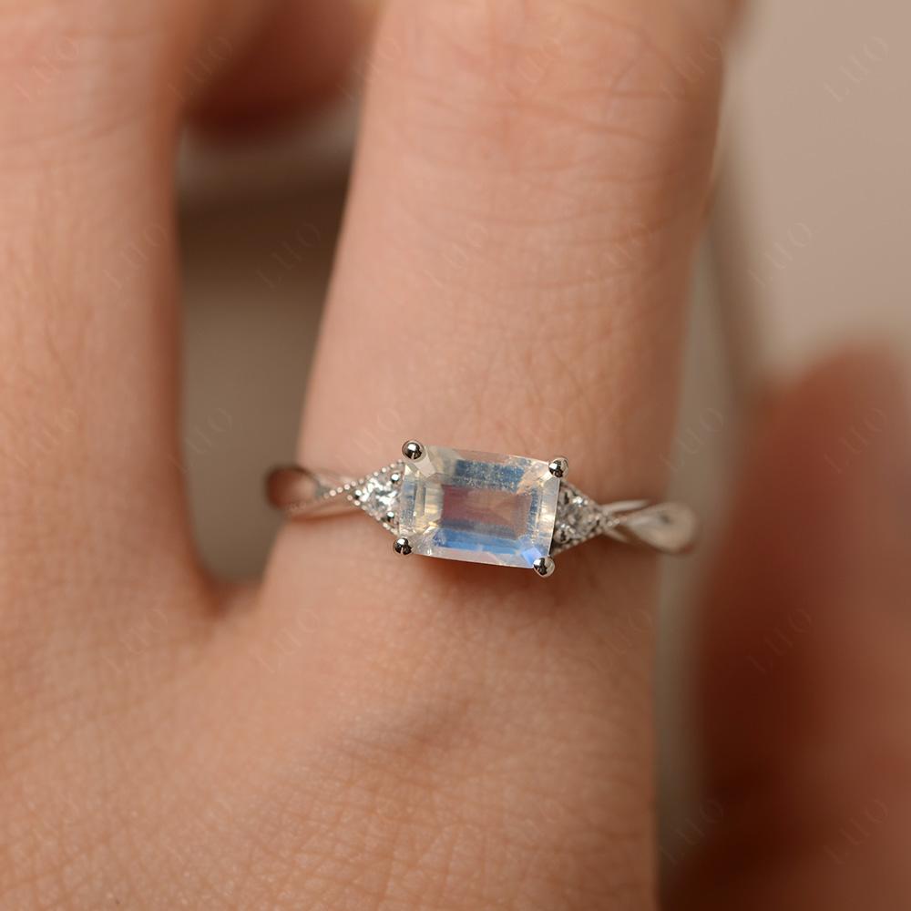 Horizontal Emerald Cut Moonstone Engagement Ring - LUO Jewelry