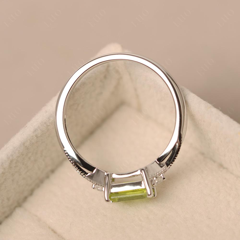 Horizontal Emerald Cut Peridot Engagement Ring - LUO Jewelry