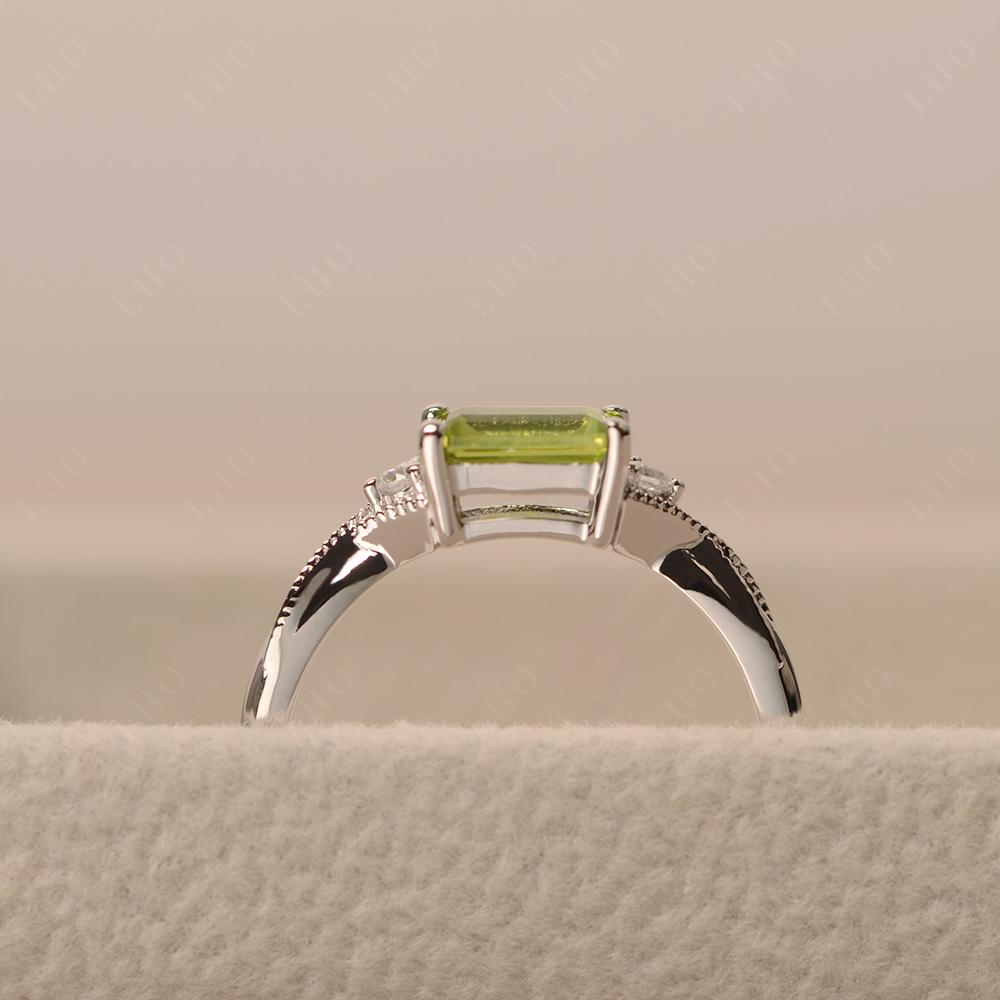 Horizontal Emerald Cut Peridot Engagement Ring - LUO Jewelry