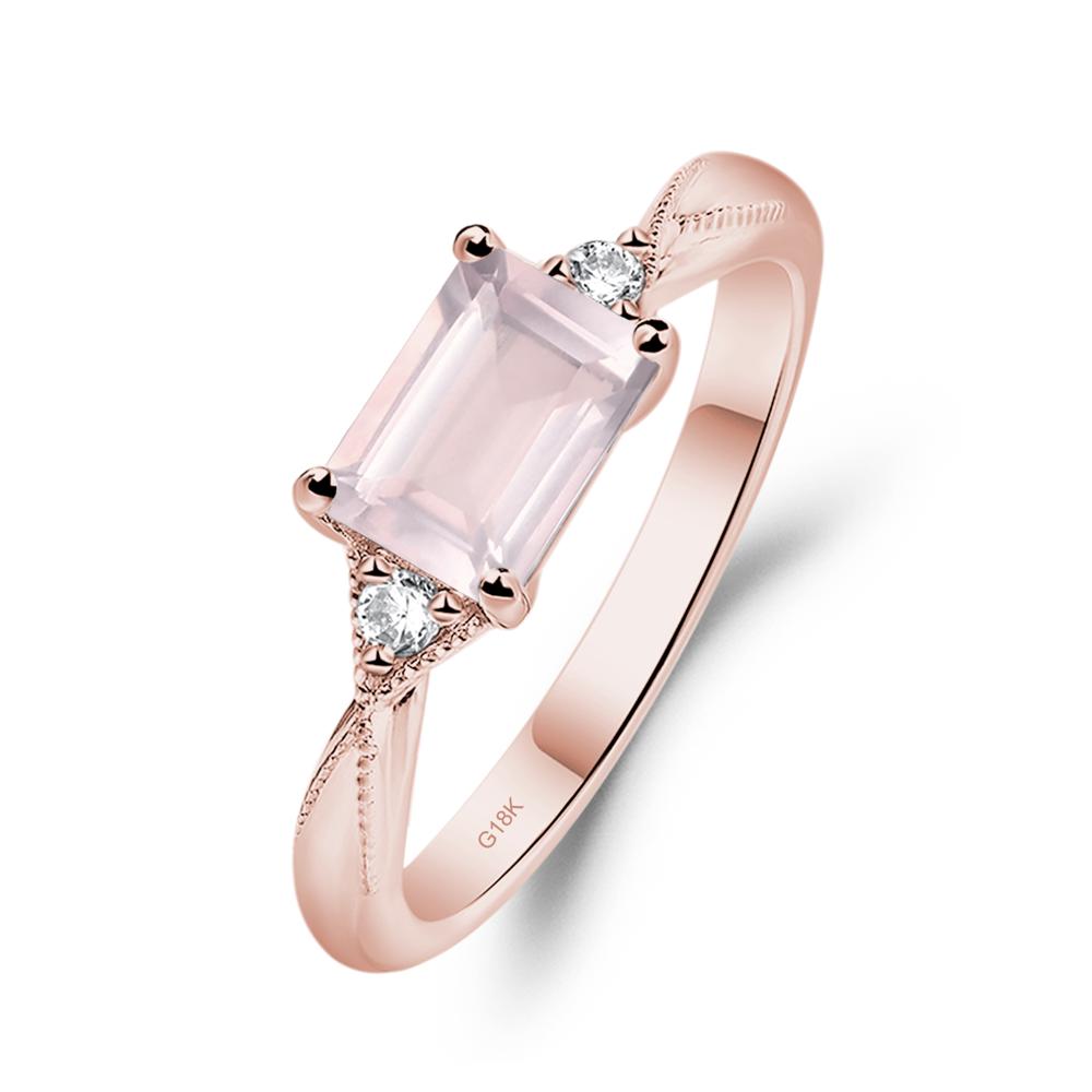 Horizontal Emerald Cut Rose Quartz Engagement Ring - LUO Jewelry #metal_18k rose gold