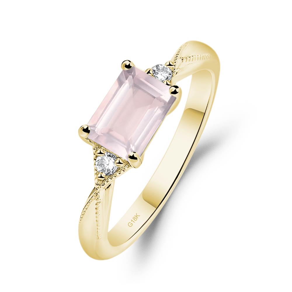 Horizontal Emerald Cut Rose Quartz Engagement Ring - LUO Jewelry #metal_18k yellow gold