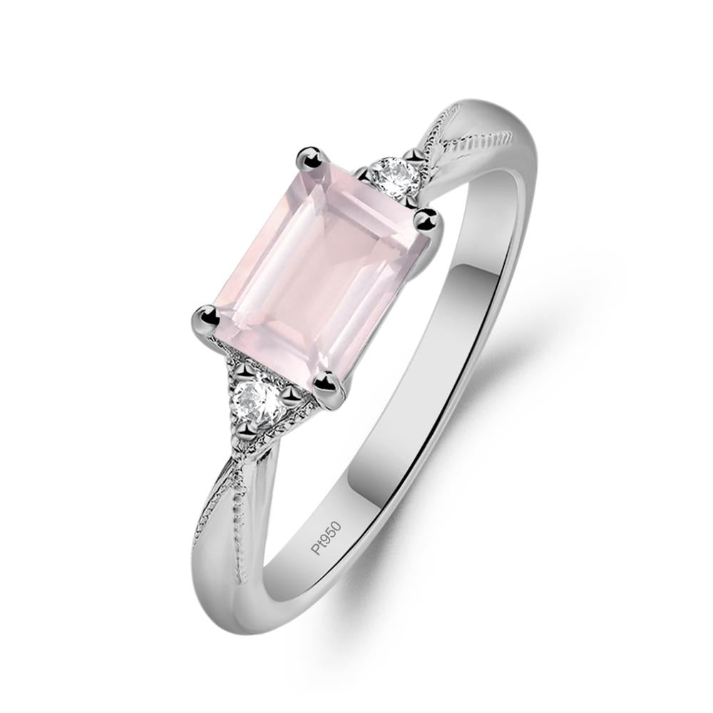 Horizontal Emerald Cut Rose Quartz Engagement Ring - LUO Jewelry #metal_platinum