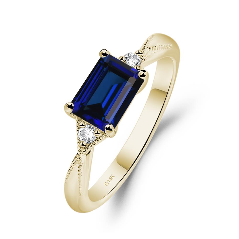 Horizontal Emerald Cut Sapphire Engagement Ring - LUO Jewelry #metal_14k yellow gold