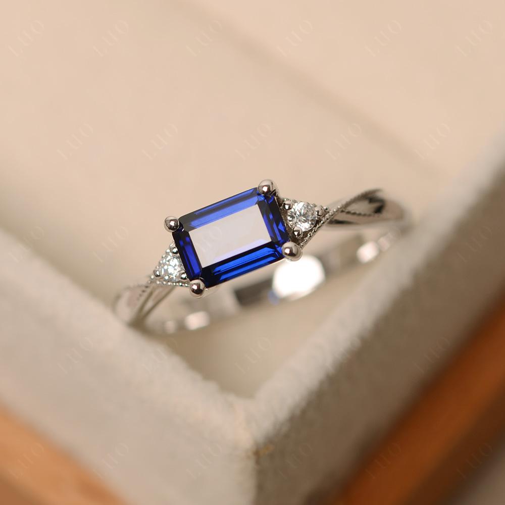 Horizontal Emerald Cut Sapphire Engagement Ring - LUO Jewelry
