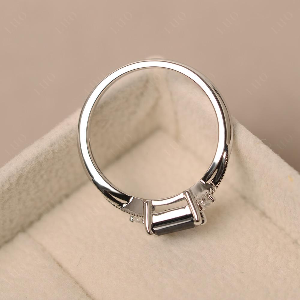 Horizontal Emerald Cut Sapphire Engagement Ring - LUO Jewelry