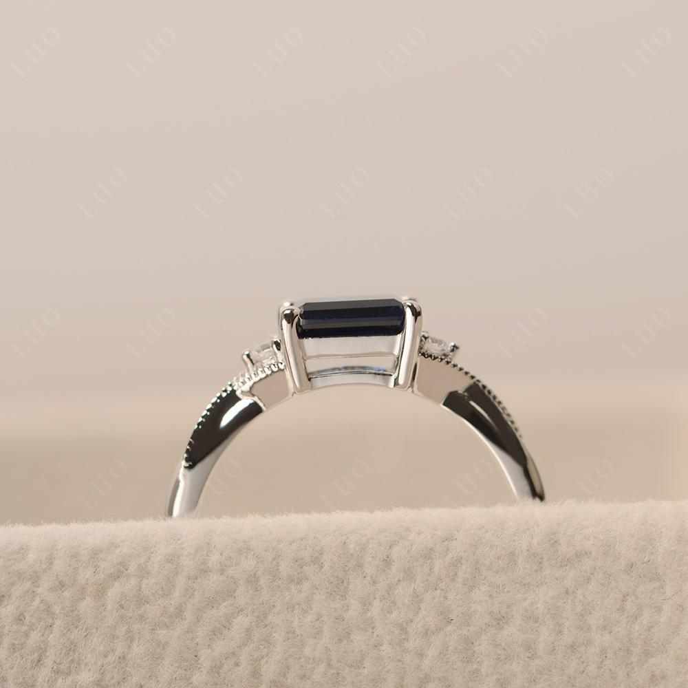 Horizontal Emerald Cut Sapphire Engagement Ring - LUO Jewelry