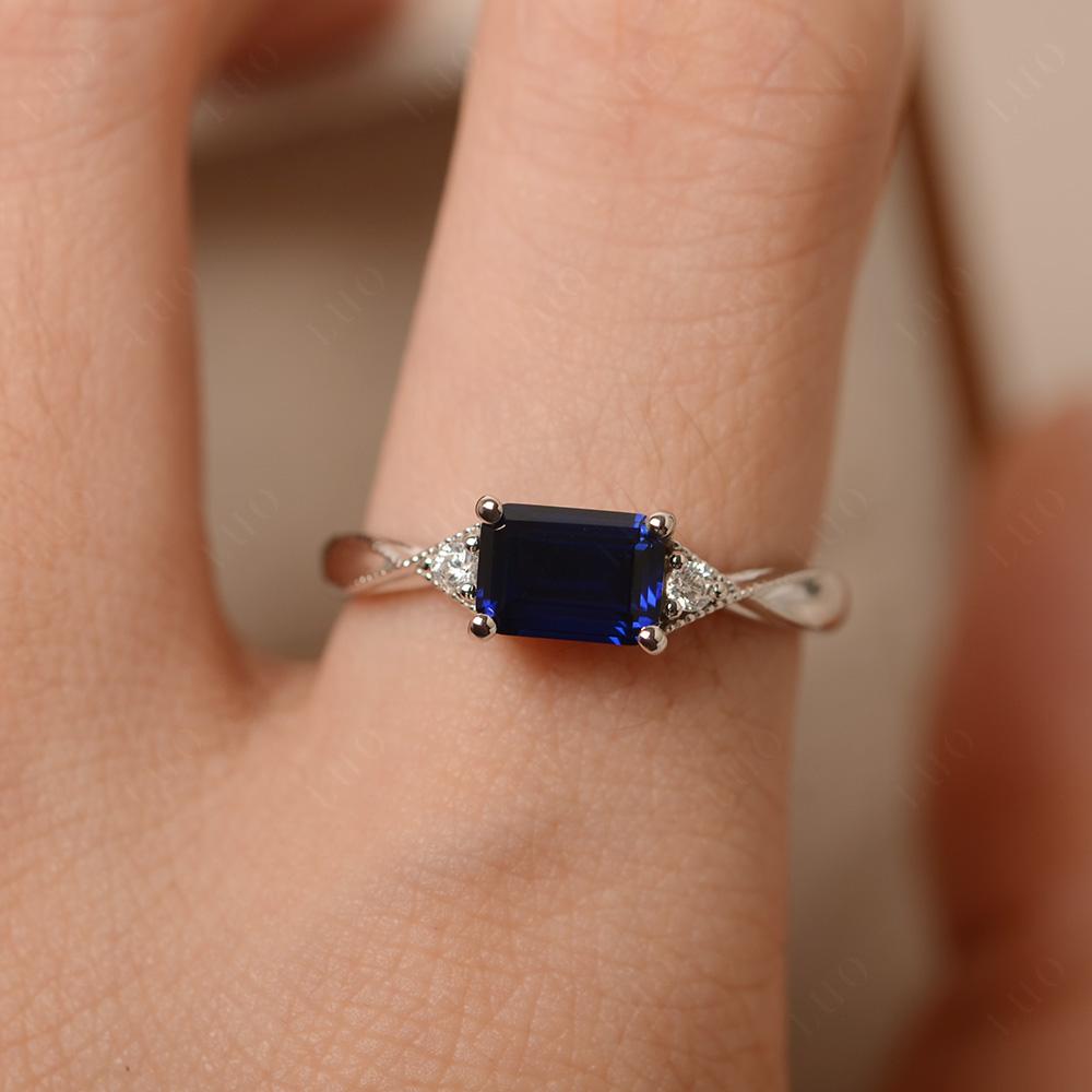 Horizontal Emerald Cut Sapphire Engagement Ring - LUO Jewelry