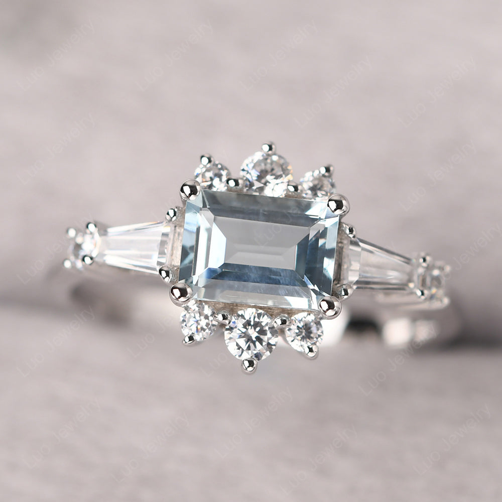 Emerald Cut Aquamarine Horizontal Ring - LUO Jewelry