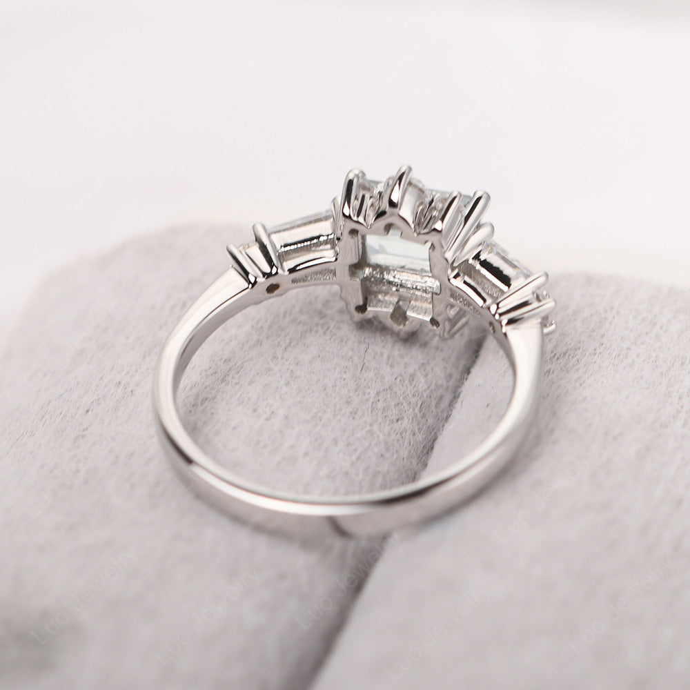 Emerald Cut Aquamarine Horizontal Ring - LUO Jewelry
