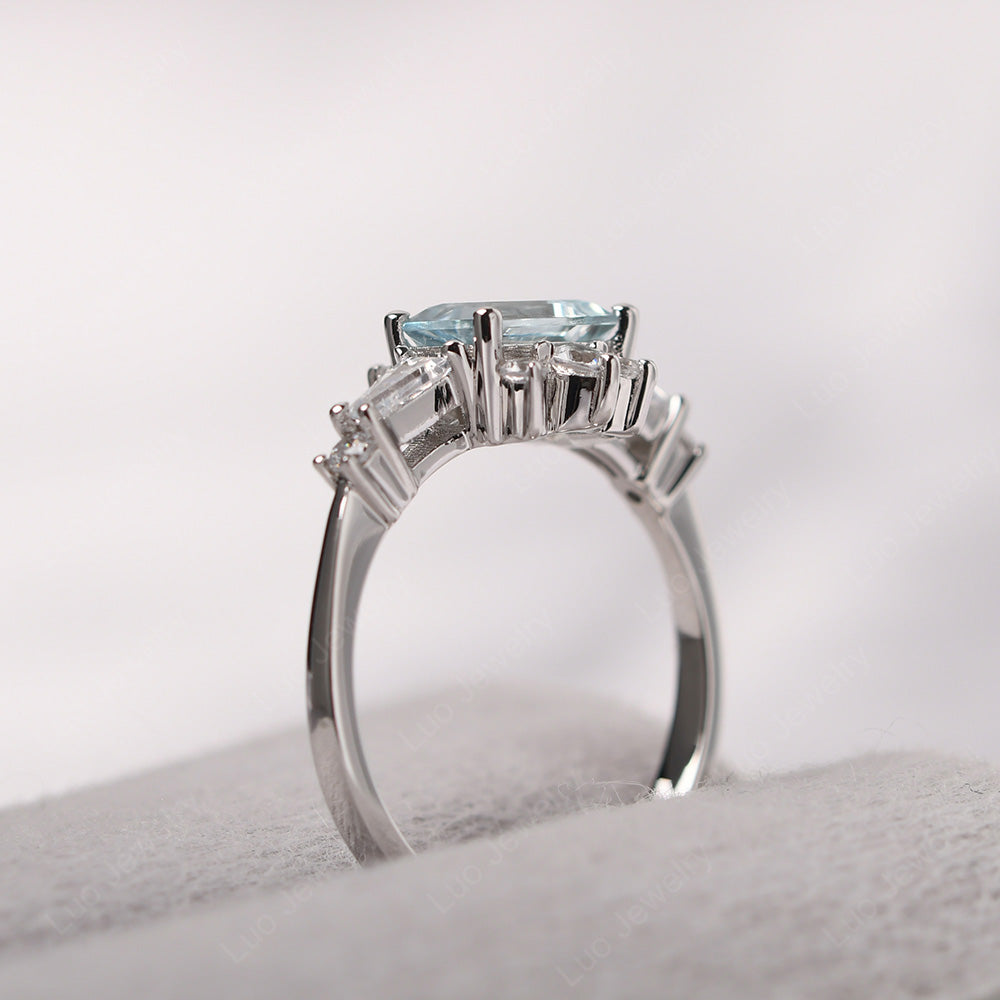 Emerald Cut Aquamarine Horizontal Ring - LUO Jewelry