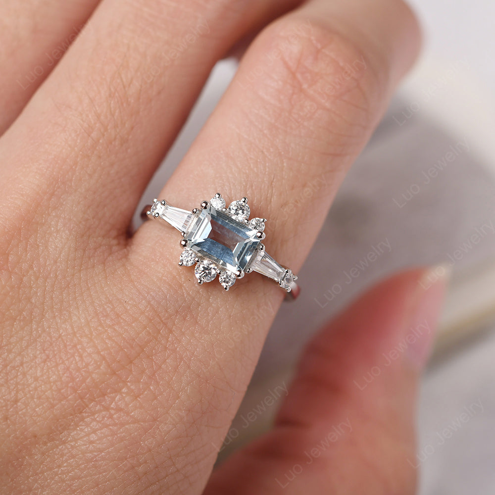Emerald Cut Aquamarine Horizontal Ring - LUO Jewelry