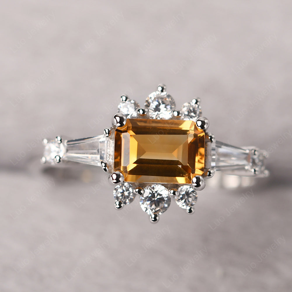 Emerald Cut Citrine Horizontal Ring - LUO Jewelry