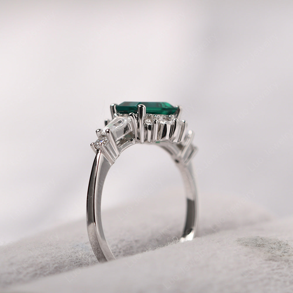 Emerald Cut Emerald Horizontal Ring - LUO Jewelry