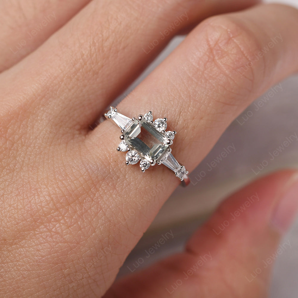 Emerald Cut Green Amethyst Horizontal Ring - LUO Jewelry