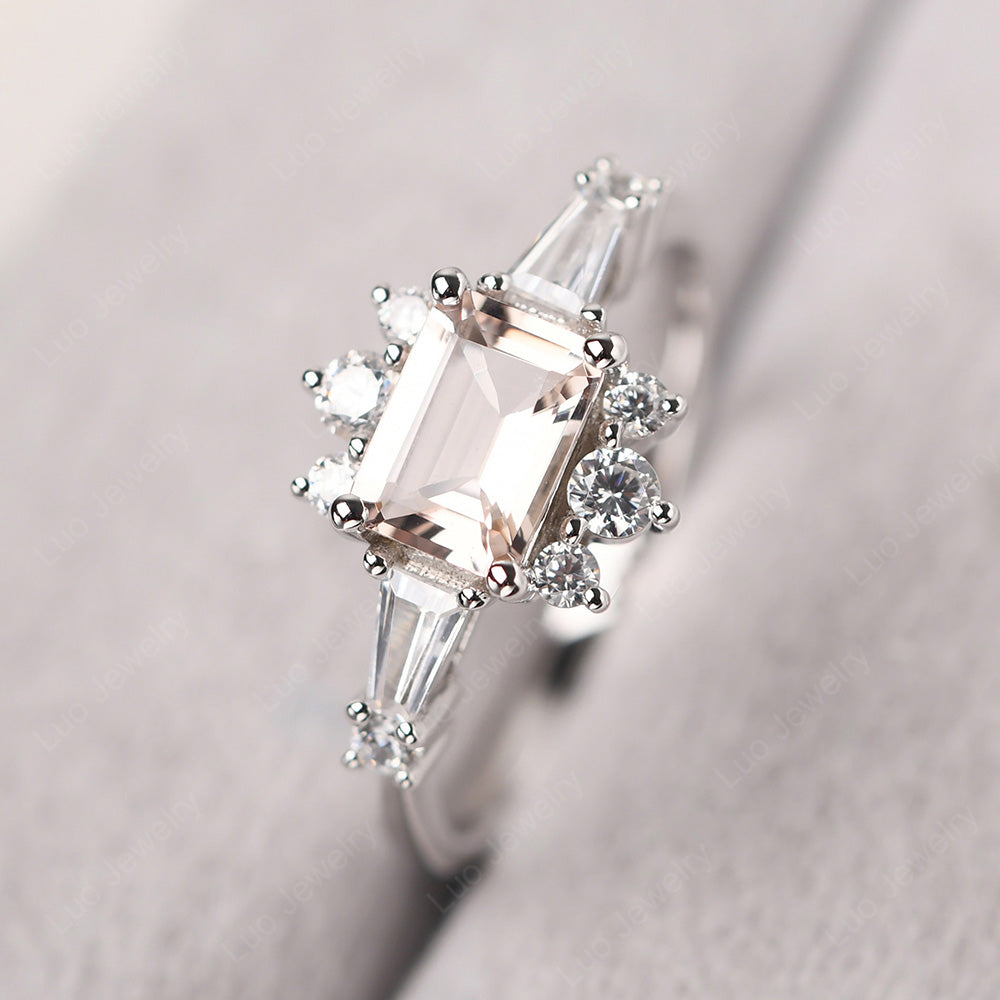 Emerald Cut Morganite Horizontal Ring - LUO Jewelry