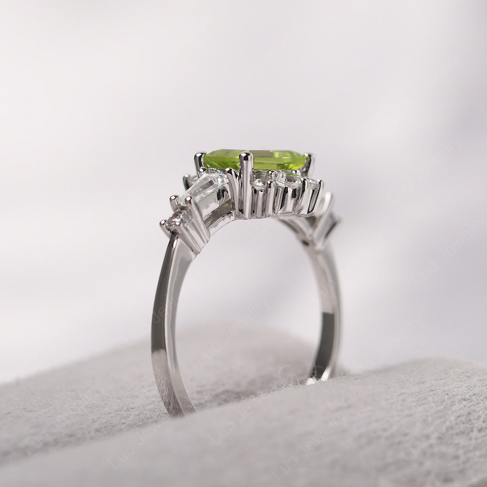 Emerald Cut Peridot Horizontal Ring - LUO Jewelry
