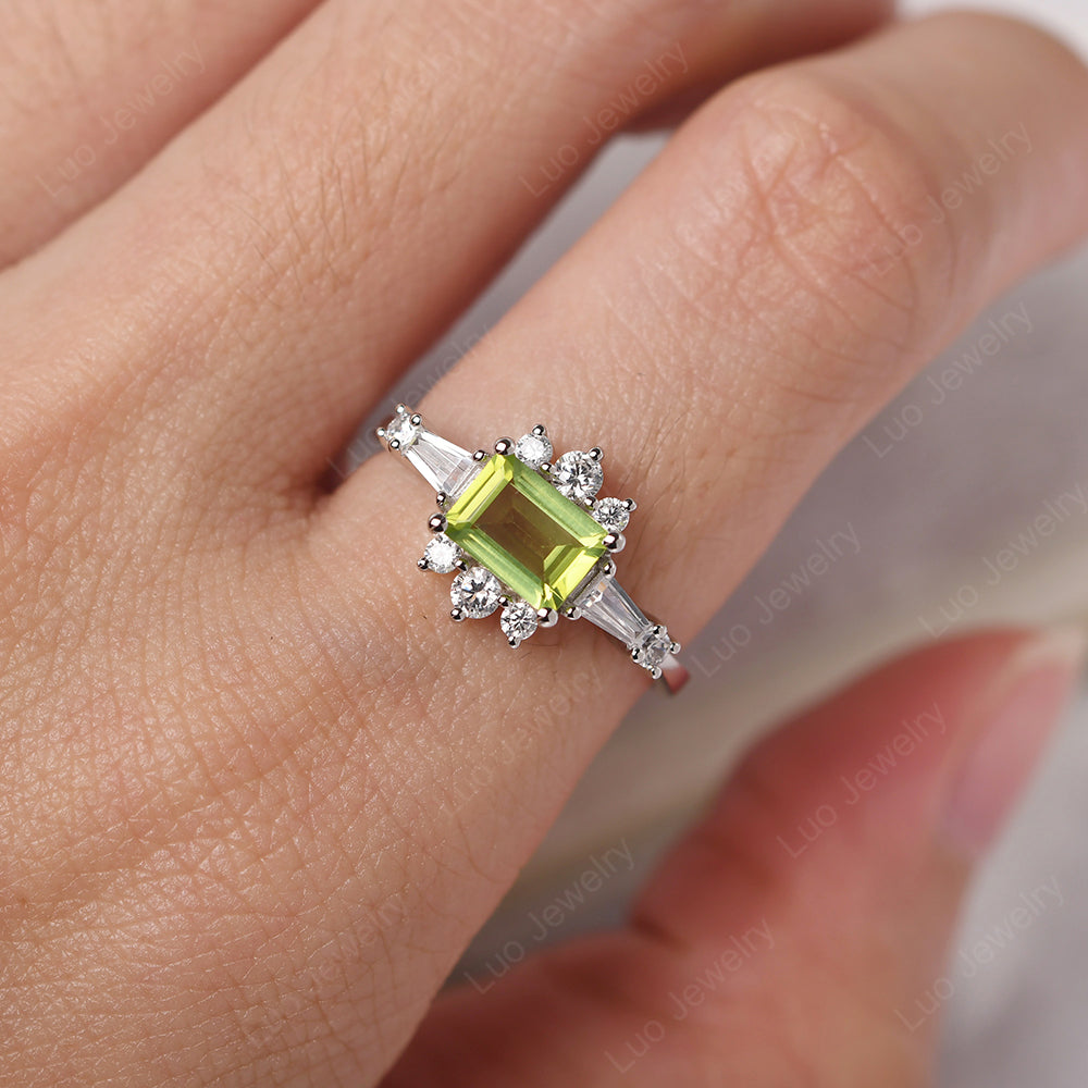 Emerald Cut Peridot Horizontal Ring - LUO Jewelry