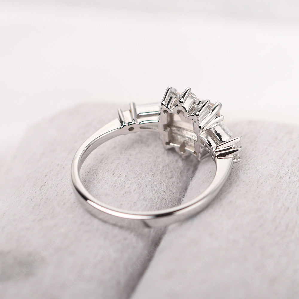 Emerald Cut Rose Quartz Horizontal Ring - LUO Jewelry