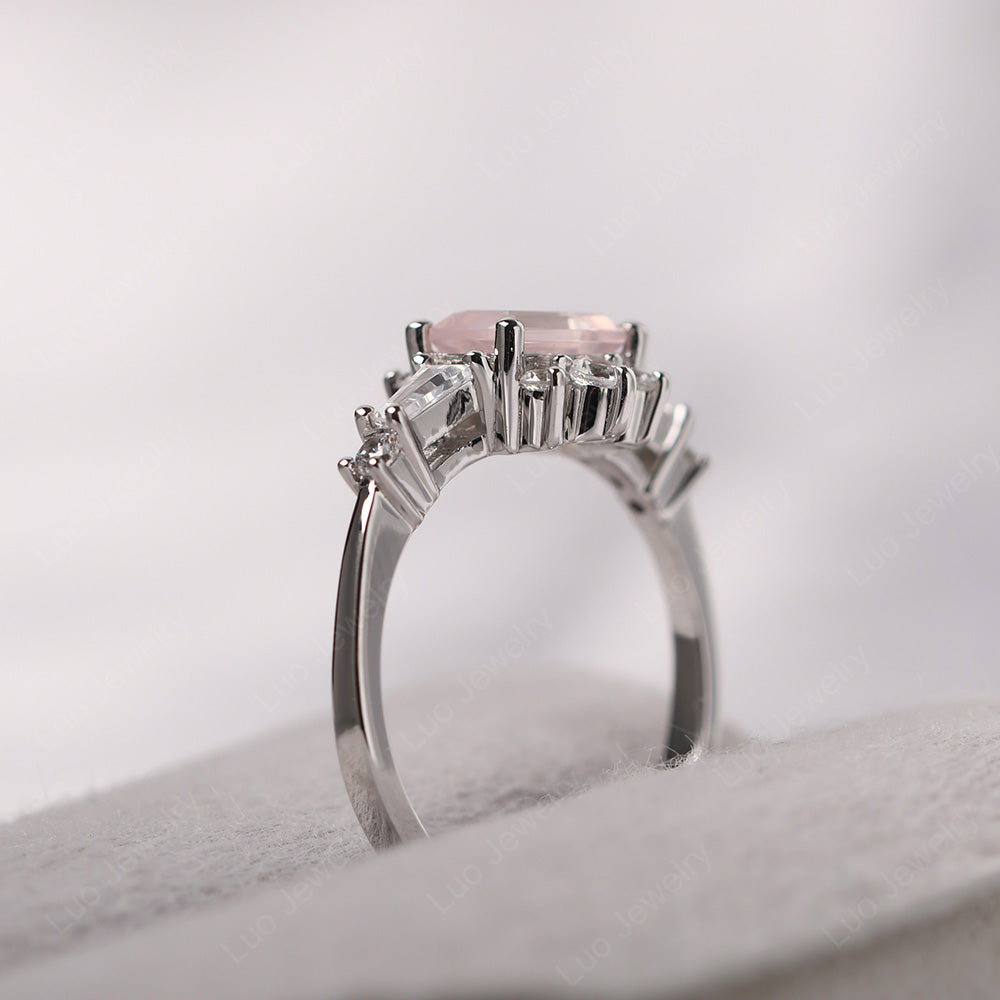 Emerald Cut Rose Quartz Horizontal Ring - LUO Jewelry