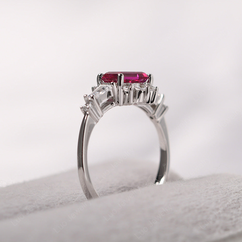 Emerald Cut Ruby Horizontal Ring - LUO Jewelry