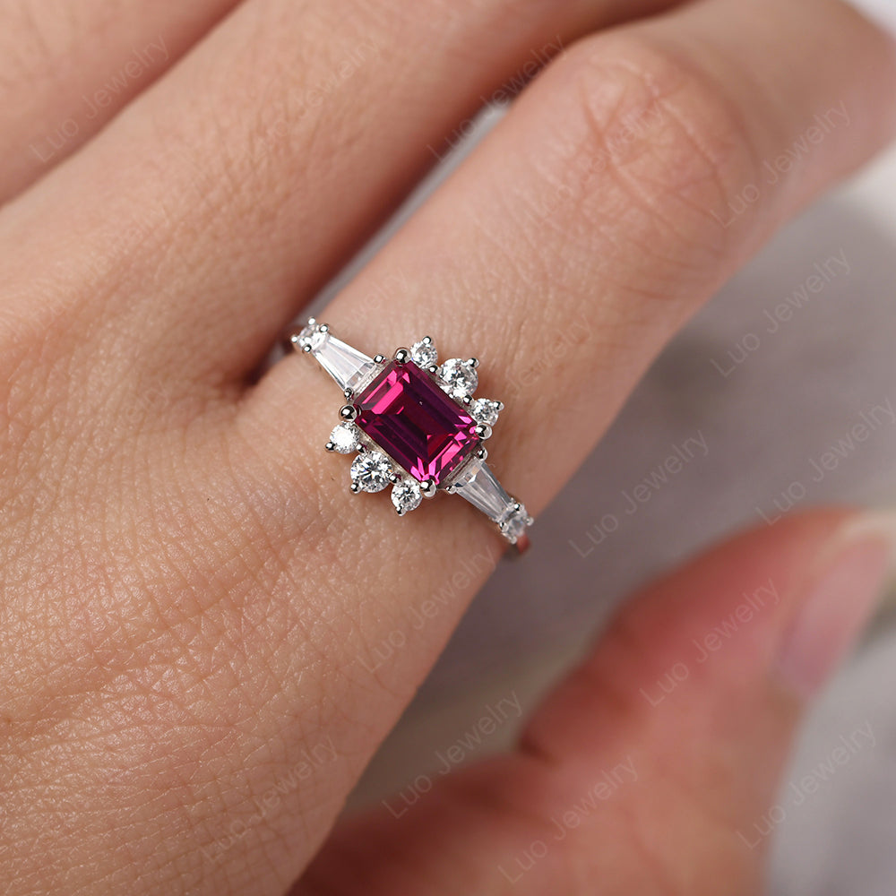 Emerald Cut Ruby Horizontal Ring - LUO Jewelry