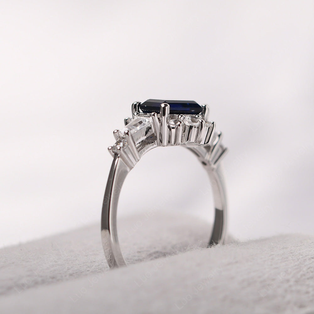 Emerald Cut Lab Sapphire Horizontal Ring - LUO Jewelry