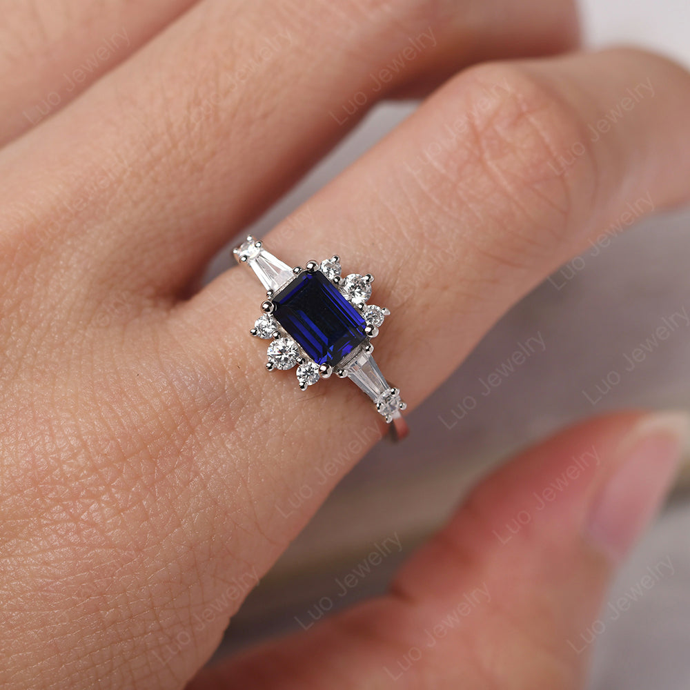 Emerald Cut Lab Sapphire Horizontal Ring - LUO Jewelry