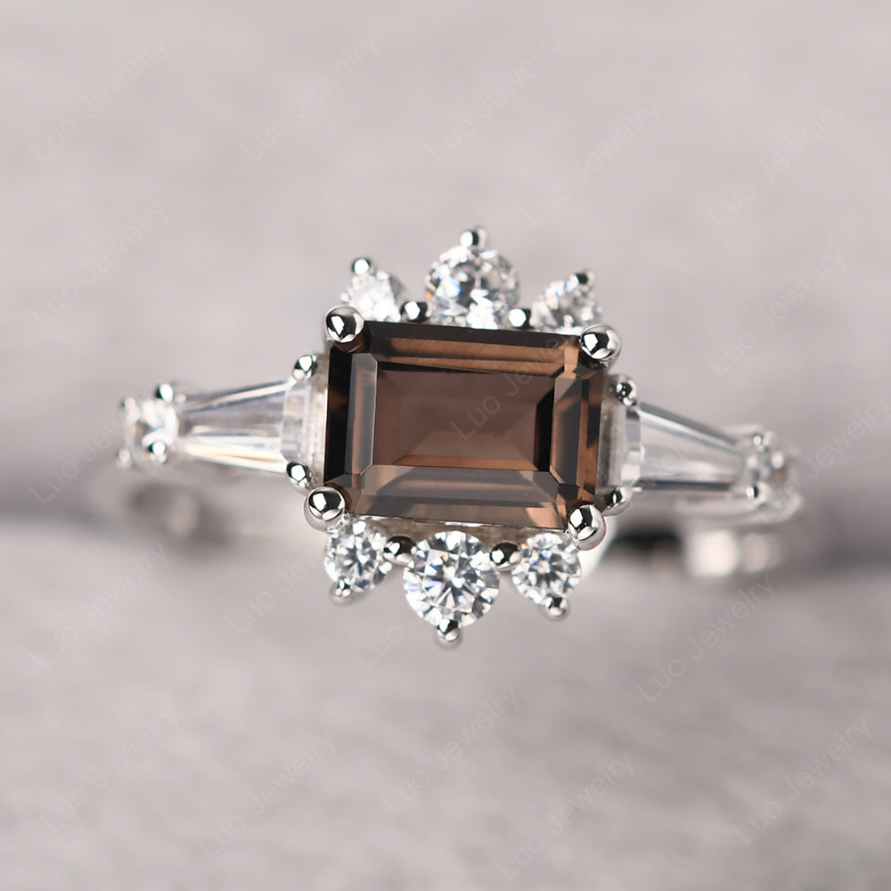 Emerald Cut Smoky Quartz  Horizontal Ring - LUO Jewelry