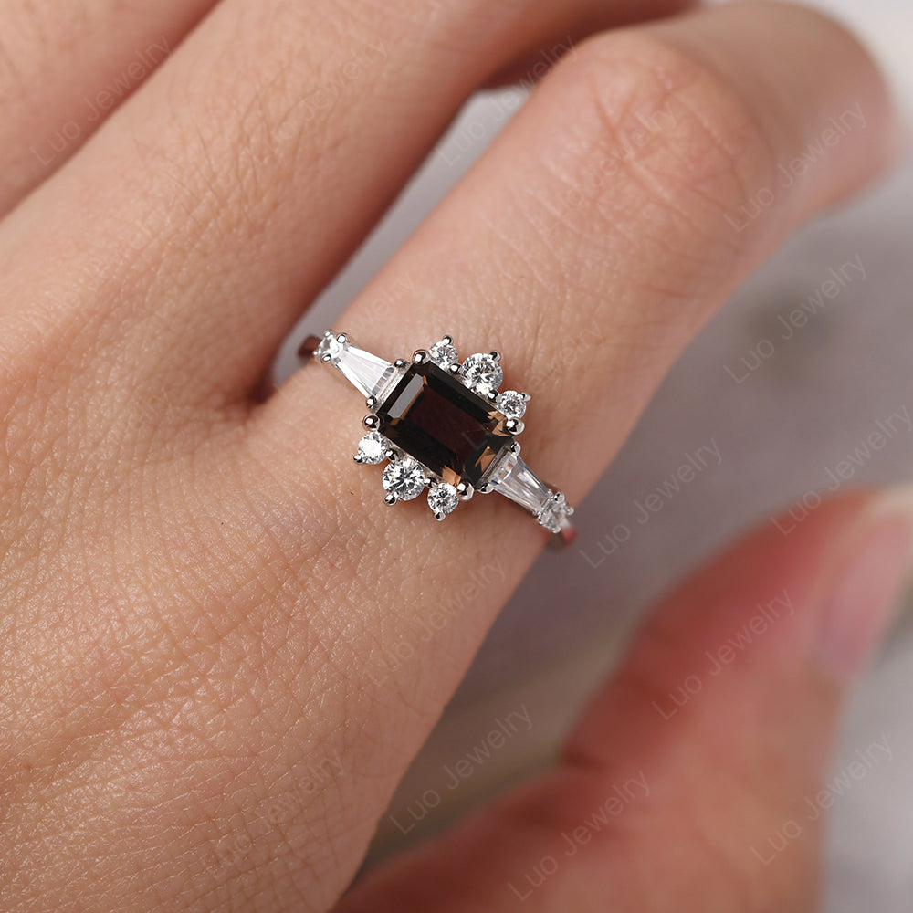 Emerald Cut Smoky Quartz Horizontal Ring - LUO Jewelry