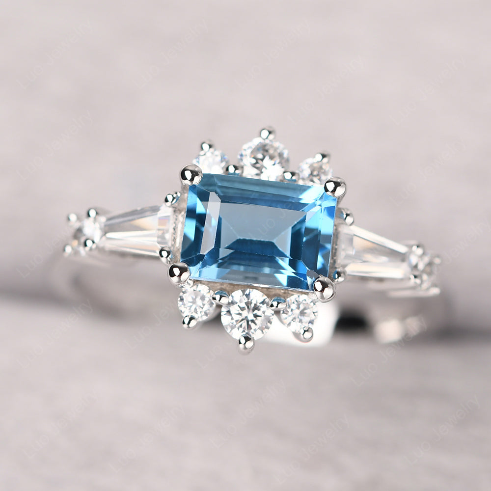 Emerald Cut Swiss Blue Topaz Horizontal Ring - LUO Jewelry
