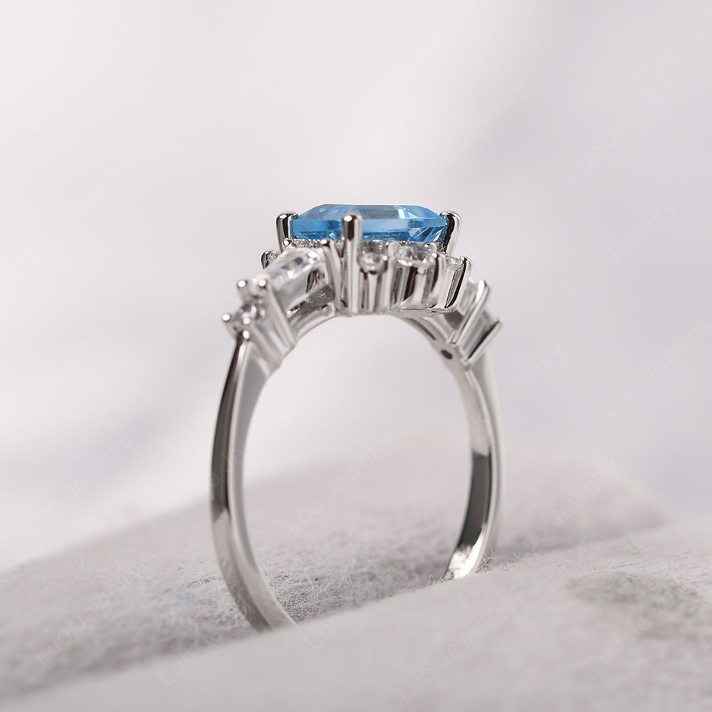 Emerald Cut Swiss Blue Topaz Horizontal Ring - LUO Jewelry