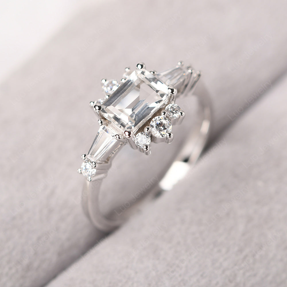 Emerald Cut White Topaz Horizontal Ring - LUO Jewelry