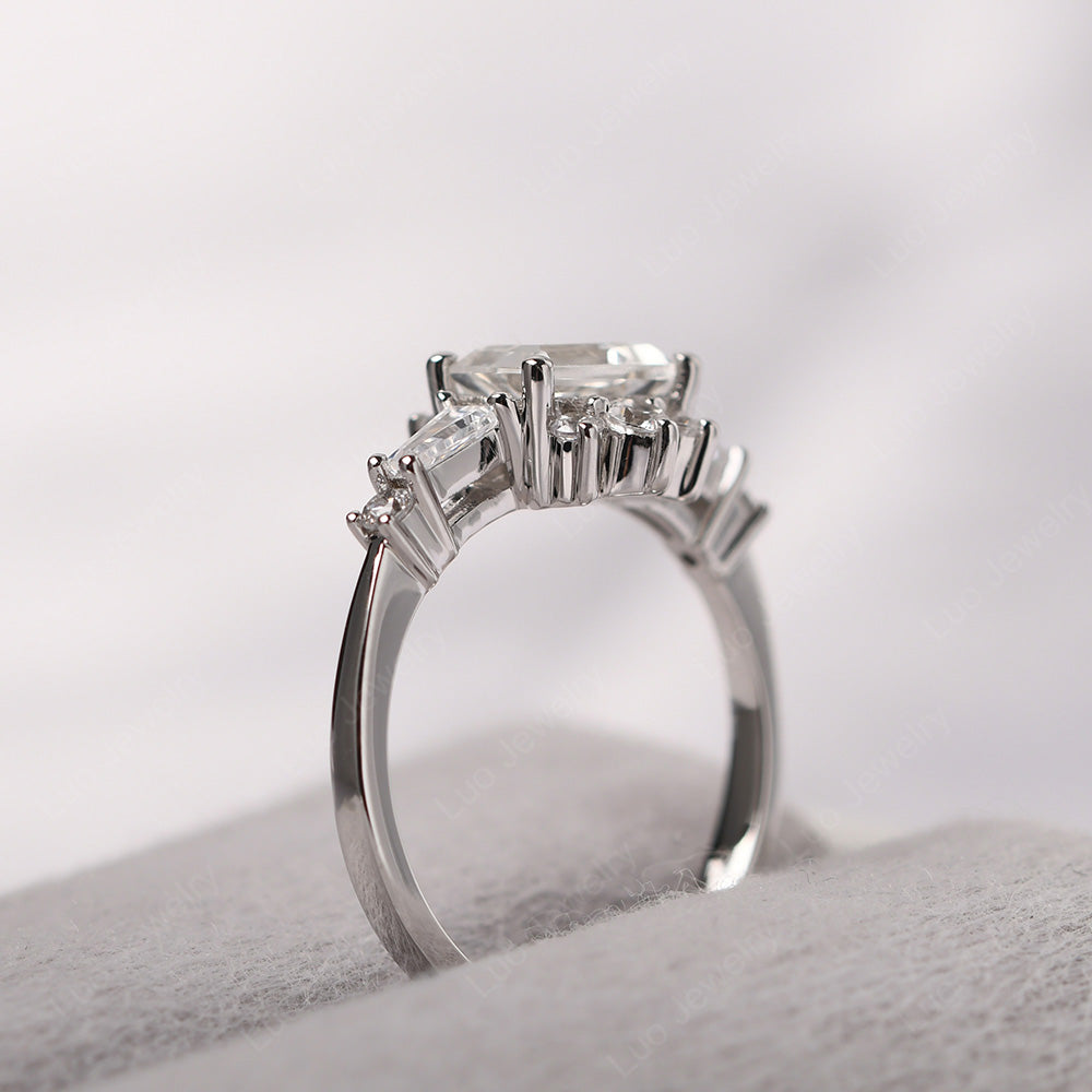 Emerald Cut White Topaz Horizontal Ring - LUO Jewelry