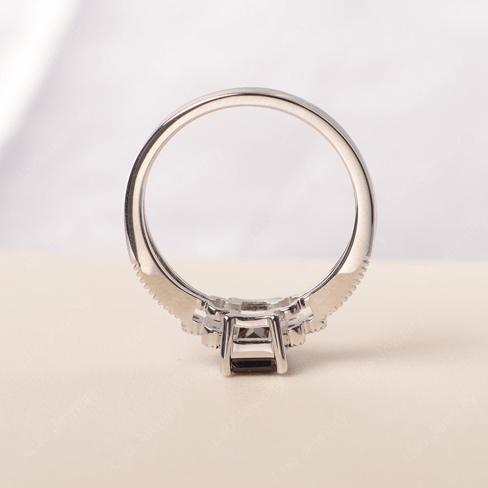 Emerald Cut Smoky Quartz Ring Vintage Engagement Ring - LUO Jewelry