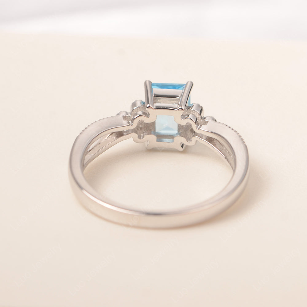Emerald Cut Swiss Blue Topaz Ring Vintage Engagement Ring - LUO Jewelry