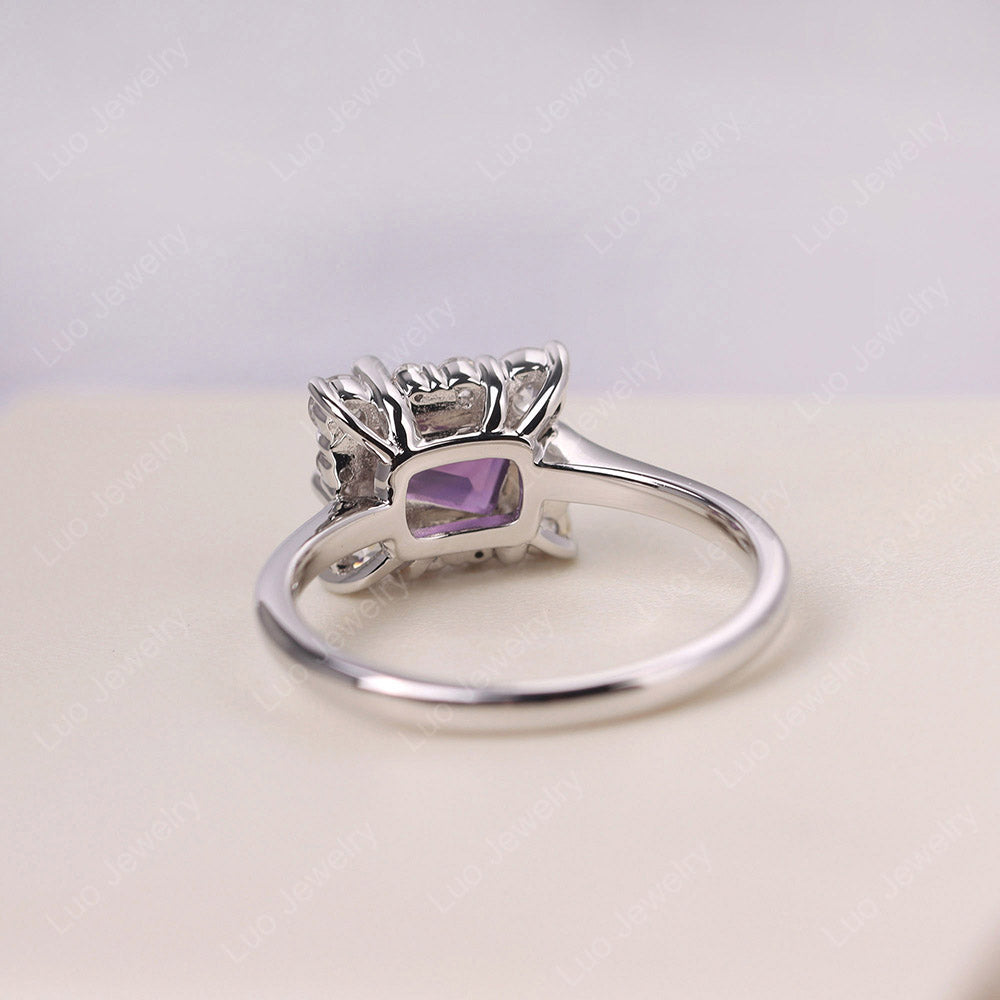 Halo-Ring mit Amethyst im Smaragdschliff