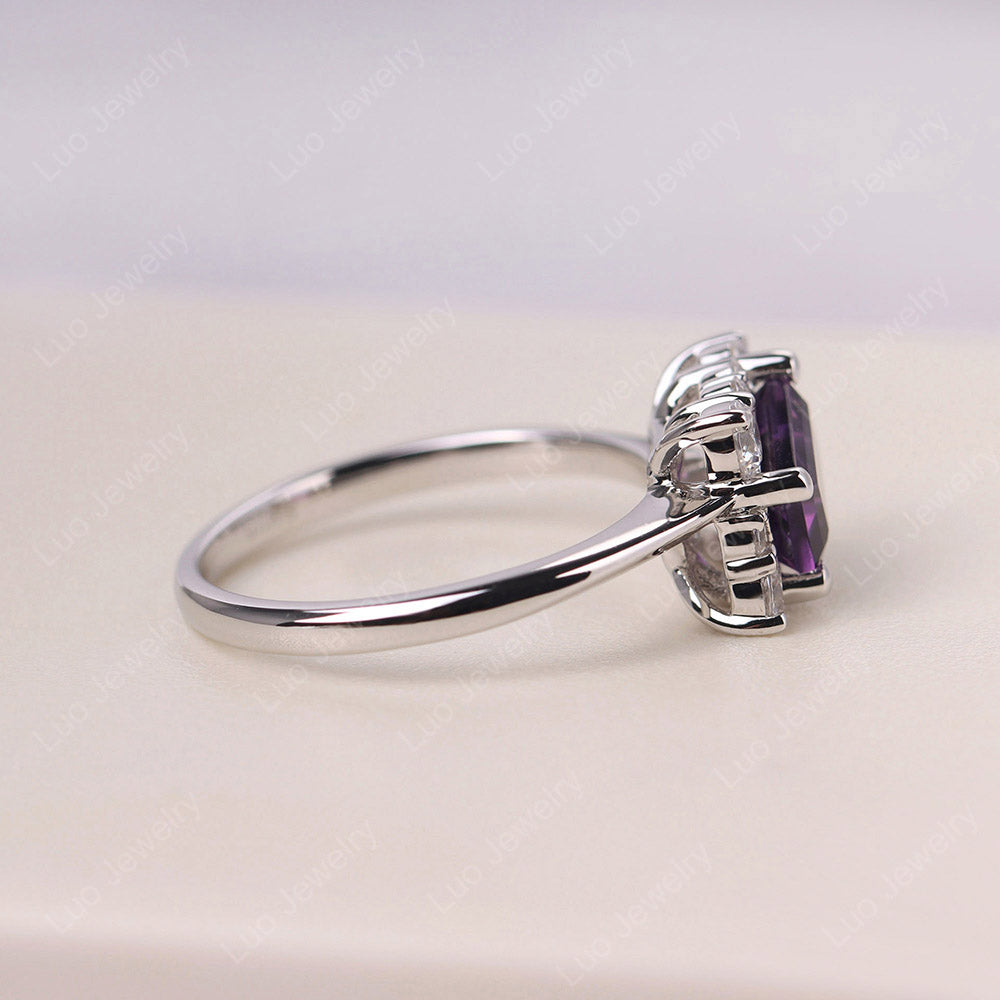 Halo-Ring mit Amethyst im Smaragdschliff