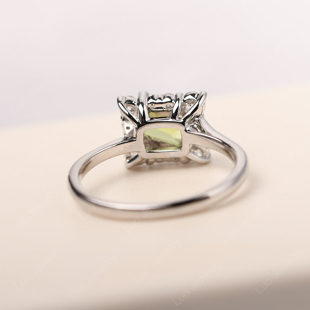 Emerald Cut Peridot Halo Rings - LUO Jewelry
