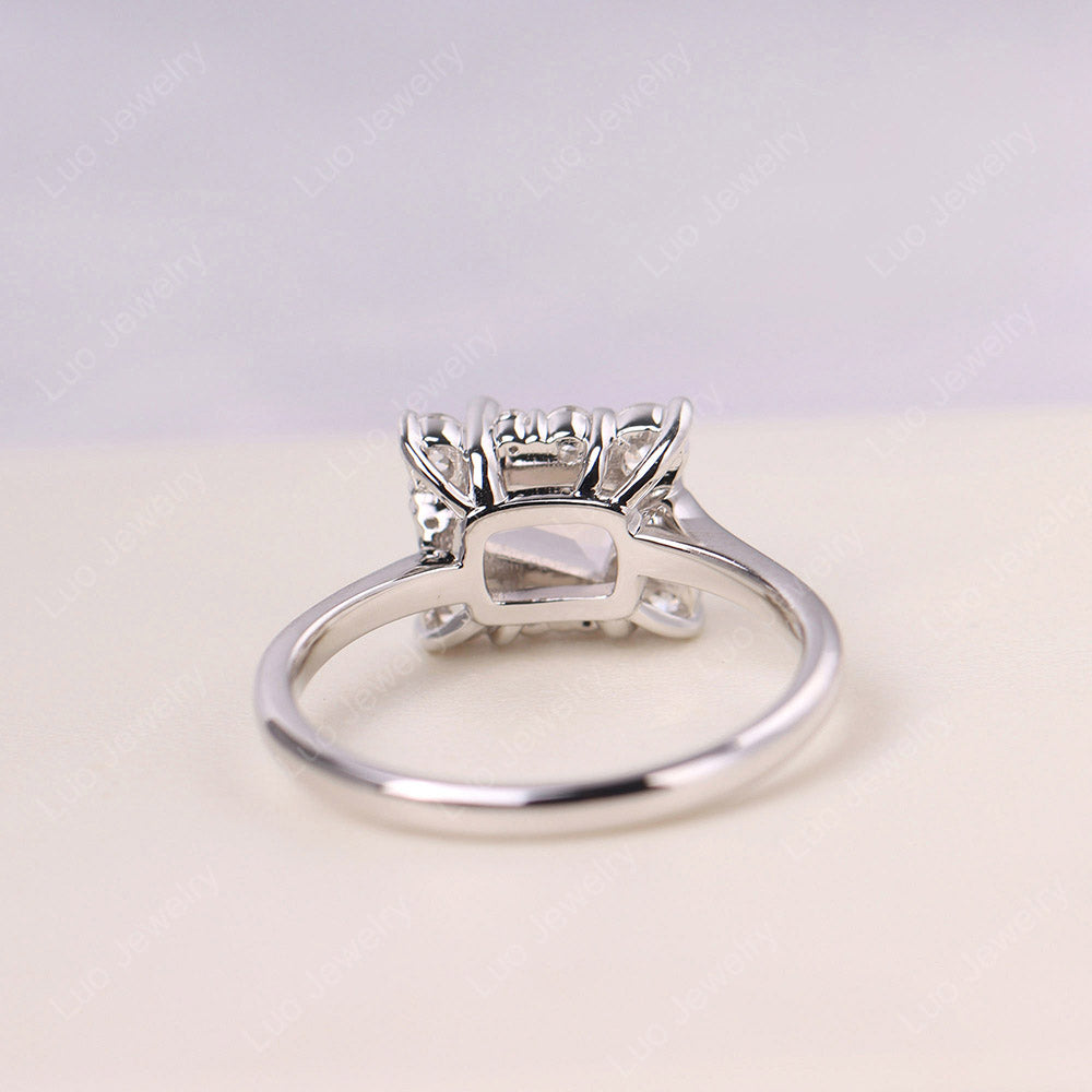 Halo-Ring aus Rosenquarz im Smaragdschliff