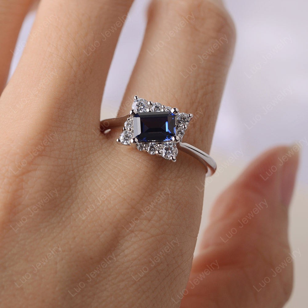 Emerald Cut Sapphire Halo Rings - LUO Jewelry